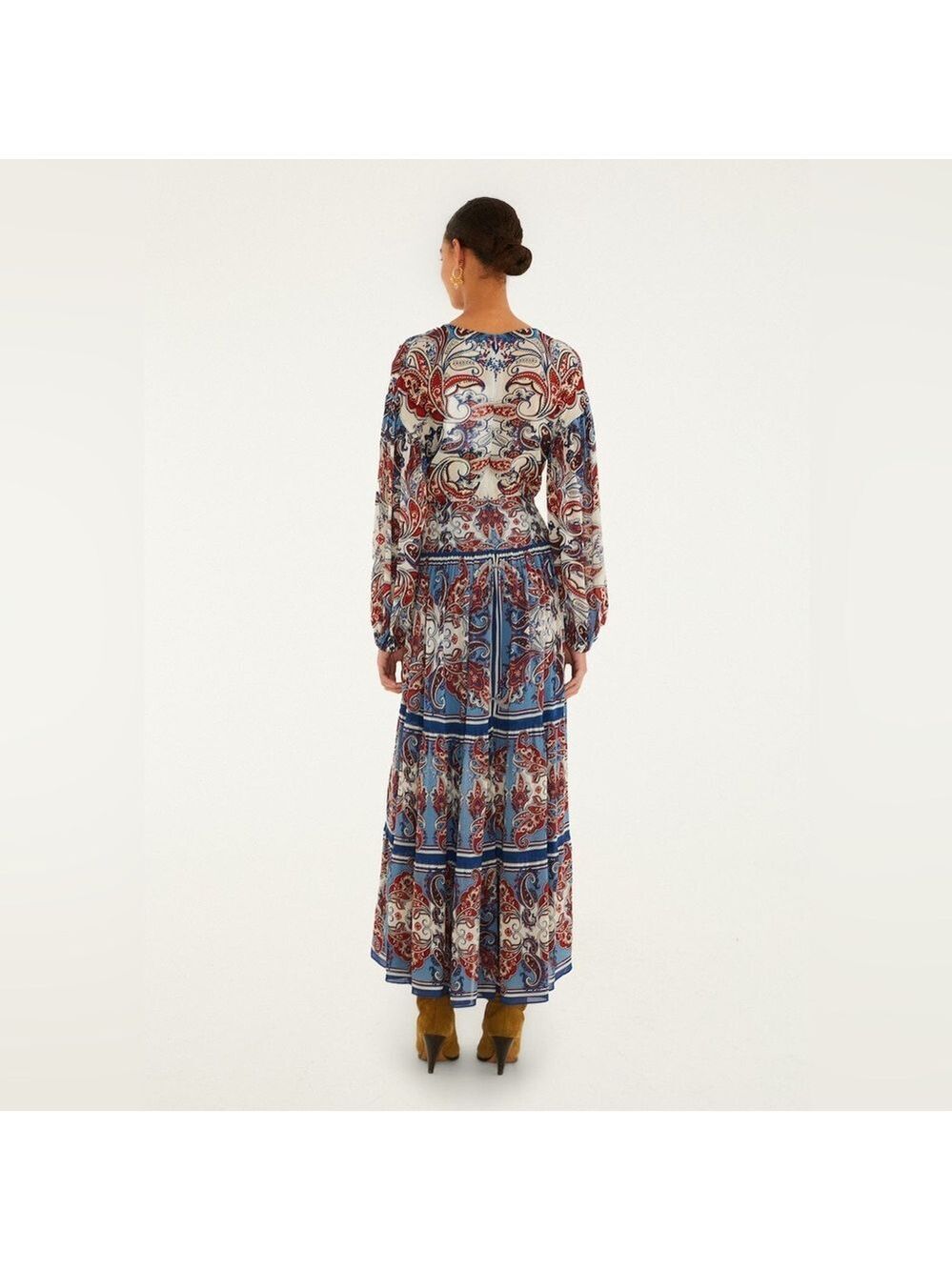 Farm Rio Blue Paisley Scarf Long Sleeve Maxi Dress - Picture 7 of 9